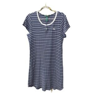 Ralph Lauren Striped Cotton Sleep Shirt Navy Small Henley Comfy Soft Lounge